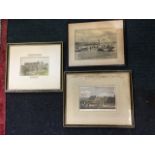 Two nineteenth century handcoloured steel engravings of Berwick church in hogarth framed; and an