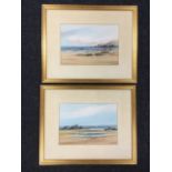 H Turner, watercolours, a pair, coastal views with beaches and seagulls, signed, mounted & gilt