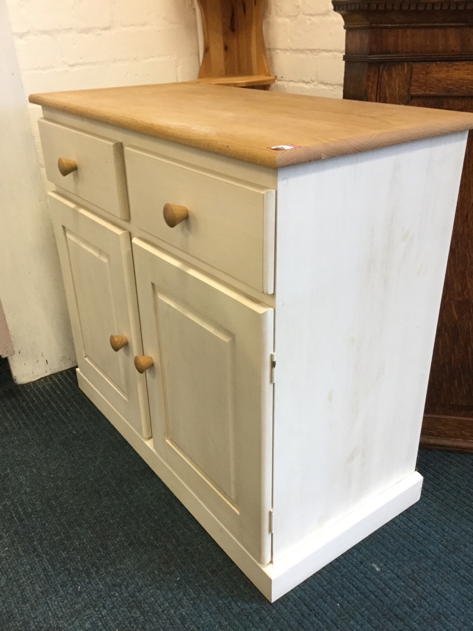 A contemporary painted cabinet with rectangular oak top above two drawers and two fielded panelled - Image 2 of 3