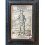 A framed nineteenth century monochrome print of Don Pedro, with letter inscription to verso. (8in