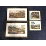 A pair of Alken hand-coloured hunting prints in hogarth frames; and a pair of framed coloured