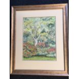 Margaret Betts, watercolour, rhododendrons & trees, signed, labelled to verso Woodland Garden and