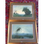 F Williamson, watercolours, a pair, landscapes with figures & sheep, signed & dated, titled to verso