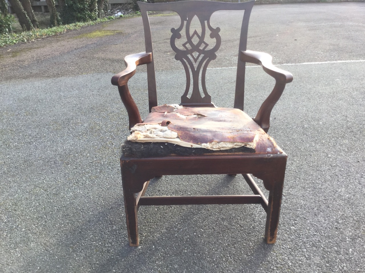 A nineteenth century mahogany Chippendale style armchair, the back with pieced fretwork splat having - Image 3 of 3