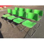 A set of eight Danish 70s dining chairs by Howe, with shaped painted ply backs and seats on