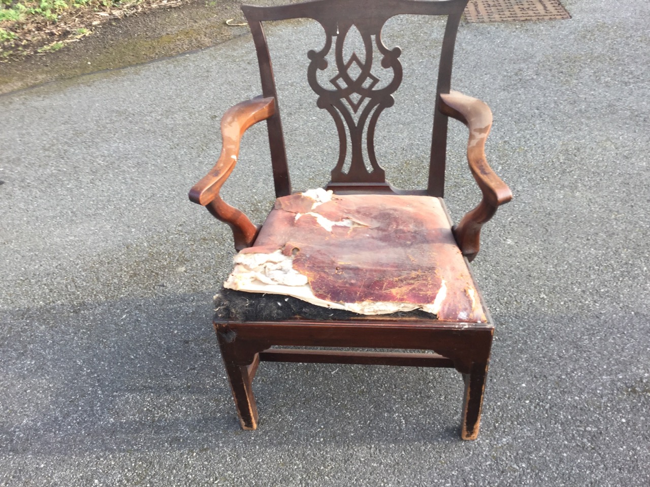 A nineteenth century mahogany Chippendale style armchair, the back with pieced fretwork splat having - Image 2 of 3