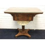 A George IV mahogany sewing table, the rectangular rounded top fitted with plate glass, above two