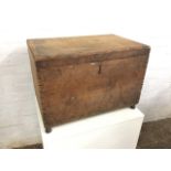 An Edwardian dovetailed pine box having interior with tray mounted with brass ring handles, raised