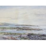 CH Cox, late Victorian watercolour, coastal view with distant houses on island?, probably Scottish