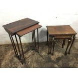 Two antique rosewood side tables, the rectangular tops inlaid with ebony stringing, raised on twin