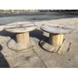 Two 3ft pine cable drums of boarded construction with long coach bolts - suitable for garden tables.