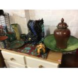 Miscellaneous ceramics including a set of Victorian tube lined art nouveau tiles, studio pottery,