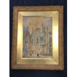 WH Lockwood, pen & ink and watercolour, town hall of Prague with figures in foreground, signed &