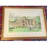 Charles Dixon, watercolour, study of an abbey with sheep in foreground, signed & dated 1923, mounted