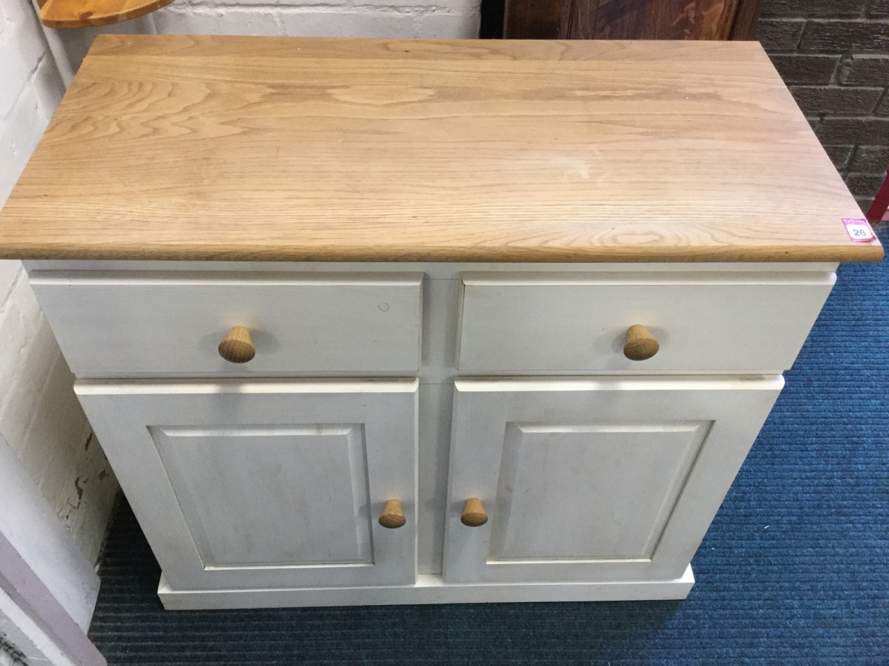 A contemporary painted cabinet with rectangular oak top above two drawers and two fielded panelled - Image 3 of 3
