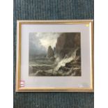 Nineteenth century oil on board, stormy sea below cliffs with gulls, signed indistinctly,
