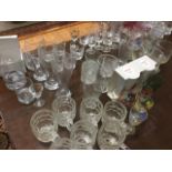 Miscellaneous drinking glasses including tot glasses, tankards, boxed pairs, tumblers, Polish,