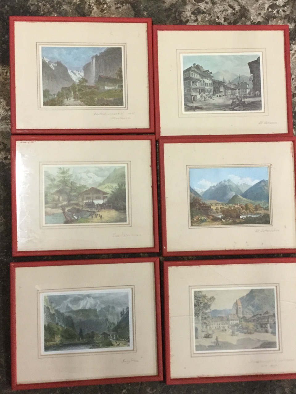 A set of six German/Swiss coloured prints depicting alpine scenes with figures in foregrounds, - Image 2 of 3