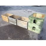 Three rectangular pine crates; and a dovecote type box with two arched apertures. (4)