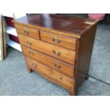 A nineteenth century mahogany chest of drawers decorated with chevron chequered boxwood & ebony