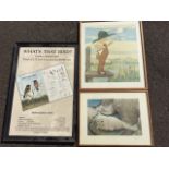 Muriel Dawson, The Fisherman, a 50s coloured print in oak frame; a framed 1970s RSPB poster; and a