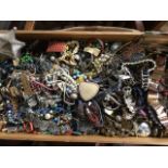 A tray of jewellery including bangles, beads, some old, watches, belts, filigree, bracelets,