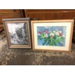 Rose Hughes, oil on canvas, floral still life, signed & titled to verso Birthday Flowers and