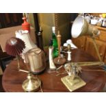 Twelve tablelamps including a pair of turned mahogany columns, a carved horn lamp, Japanese