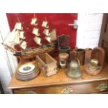 Miscellaneous items including a model of HMS Victory, a miniature copper ships light, an android