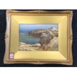 Harry Sticks, watercolour, coastal view with rocky promontory, signed, mounted & gilt framed. (10.