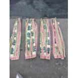 A suite of four lined & interlined silk Ikat patterned curtains printed with maroon & green