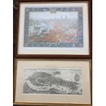 A monochrome Venice engraving, the birds eye view mounted & gilt framed; and a large signed first