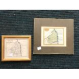 A clip-framed John Sellars eighteenth century handcoloured map of Northumberland; and another