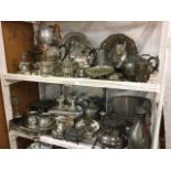 A quantity of silver plate & pewter including turrines & covers, teasets, serving dishes, a pair