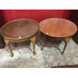 A circular scalloped tray top coffee table with plain apron raised on cabriole legs; another similar