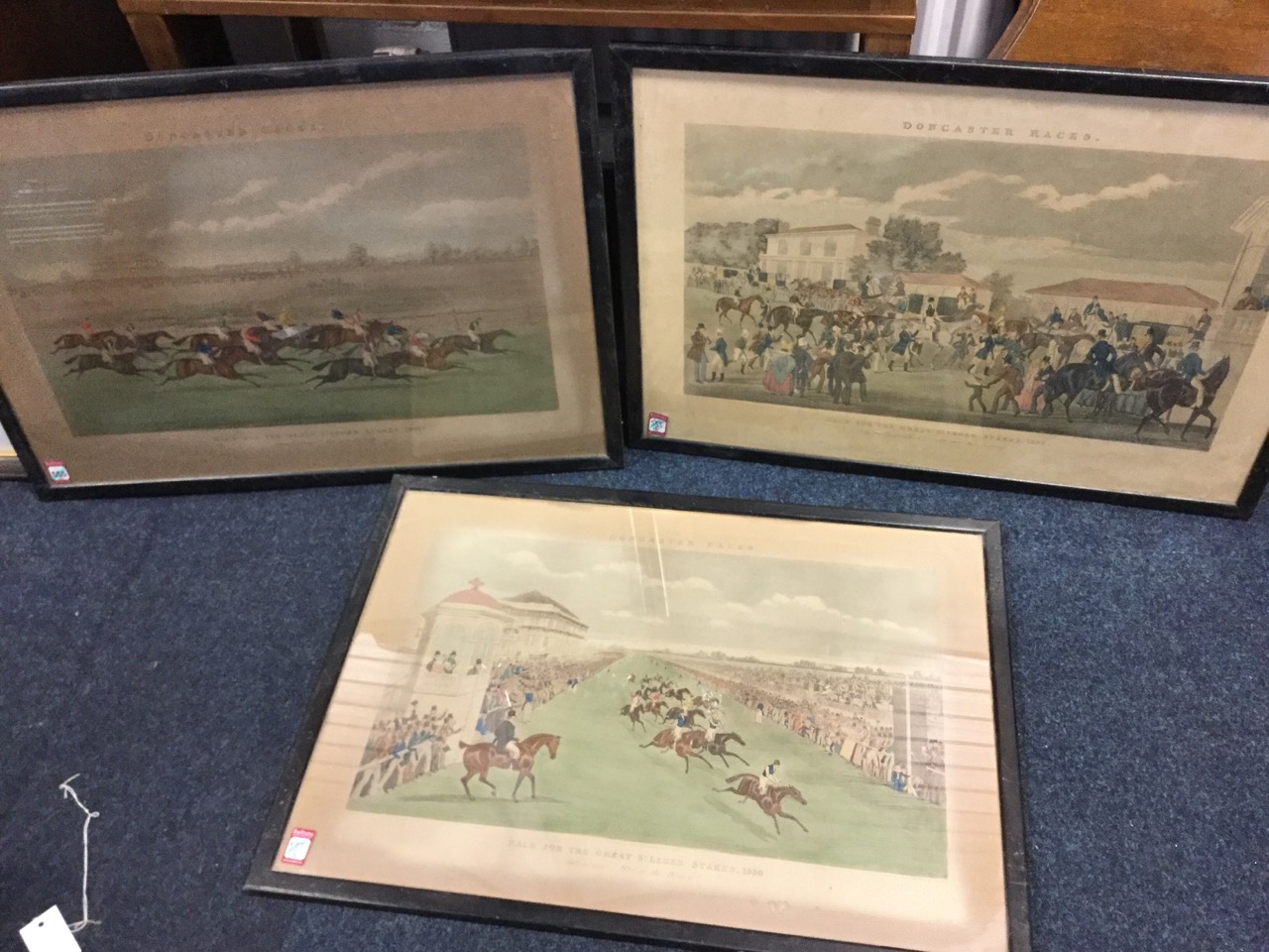 Pollard, a set of three Doncaster Races nineteenth century St Leger handcoloured prints, the