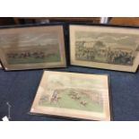 Pollard, a set of three Doncaster Races nineteenth century St Leger handcoloured prints, the