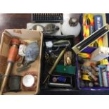 Miscellaneous collectors items including an abacus, a Kelvin & Hughes brass telescope with leather