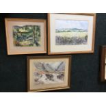 Frank Watson, watercolour, Loch Leven landscape, signed in pencil, mounted & framed; Rickly, pen &