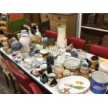 Miscellaneous ceramics including vases, a Doulton seriesware plate, Toby jugs, a delft tile, two