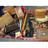 A quantity of treen including carved animals, boxes - some Victorian, rolling pins, breadboards,
