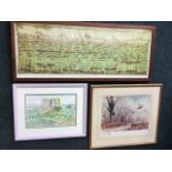 Anthony Lester, pencil & watercolour, landscape of Dunsmanns Castle, signed, mounted & framed; a