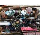 Miscellaneous collectors items including leather cases, table mats, cameras, clocks, silver plate,
