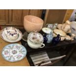 Miscellaneous ceramics including a large marbled jardiniere, a floral ironstone Blakeney five-