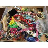Miscellaneous jewellery, mainly costume pieces - beads, broaches, watches, bangles, pendants,