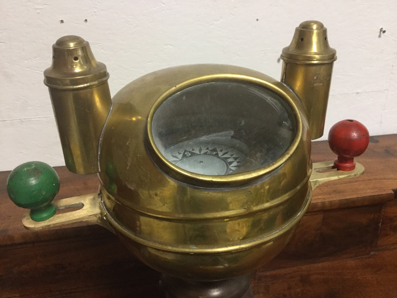 A Sestrel brass ships binnacle by Henry Browne & Son, mounted on square column stand, the domed - Image 3 of 3