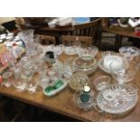 Miscellaneous glass - jugs, flower vases, fruit bowls, entrée dishes, ornaments, a large 1937