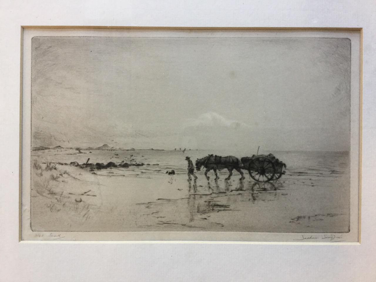 Jackson Simpson, Edwardian etching titled Wet Sand, signed on pencil on margin, mounted & framed; - Image 2 of 3
