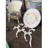 A Victorian circular marble top table on cast iron supports with lion masks and paw feet - A/F;