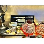 Miscellaneous silver & plate including a pair of Edwardian candlelights with Gorham filligree